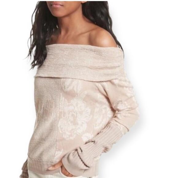 Free People Botanical Wool-Blend Sweater Off Shoulder Rose Gold Womens Sz XS - Picture 12 of 12
